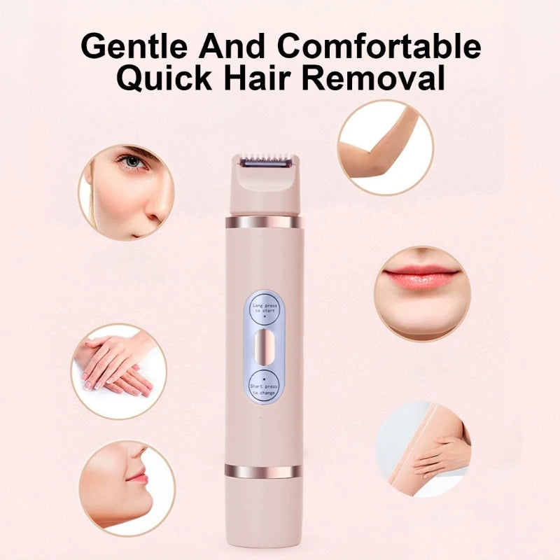 Depiladora eléctrica de doble cabezal, indolora para mujer, dispositivo de depilación para bikini, recortador automático de vello en axilas, rostro, labios y piernas
