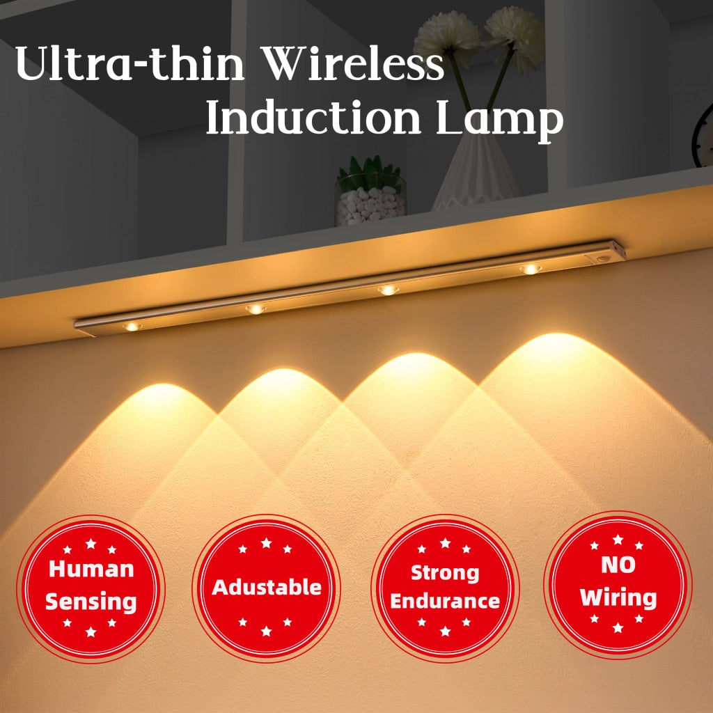 Luz de noche LED USB con sensor de movimiento, luz LED inalámbrica fina para enfriador de vino, para gabinetes de cocina, dormitorios, armarios, iluminación interior