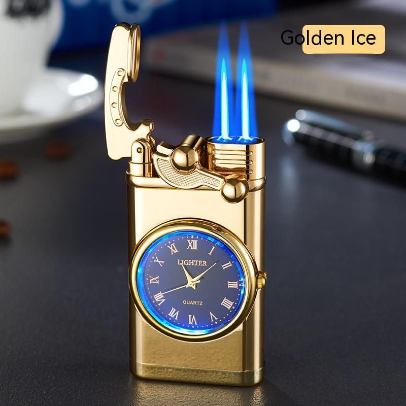 Nuevo encendedor con brazo oscilante de reloj eléctrico, encendido automático, llama azul recta, encendedor creativo con esfera real, recargable a prueba de viento, regalo para hombre.