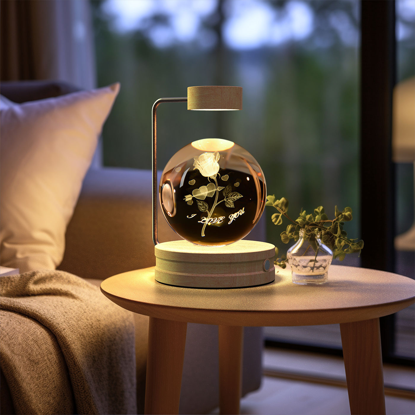Luz de noche de bola de cristal con dinosaurio cósmico para interior, USB, luz cálida para mesita de noche, regalo de cumpleaños
