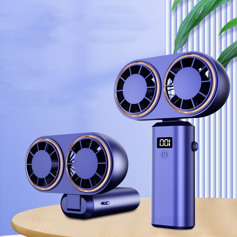 Ventilador portátil USB de mano, plegable, para colgar en el cuello, 5 velocidades, recargable por USB con pantalla.