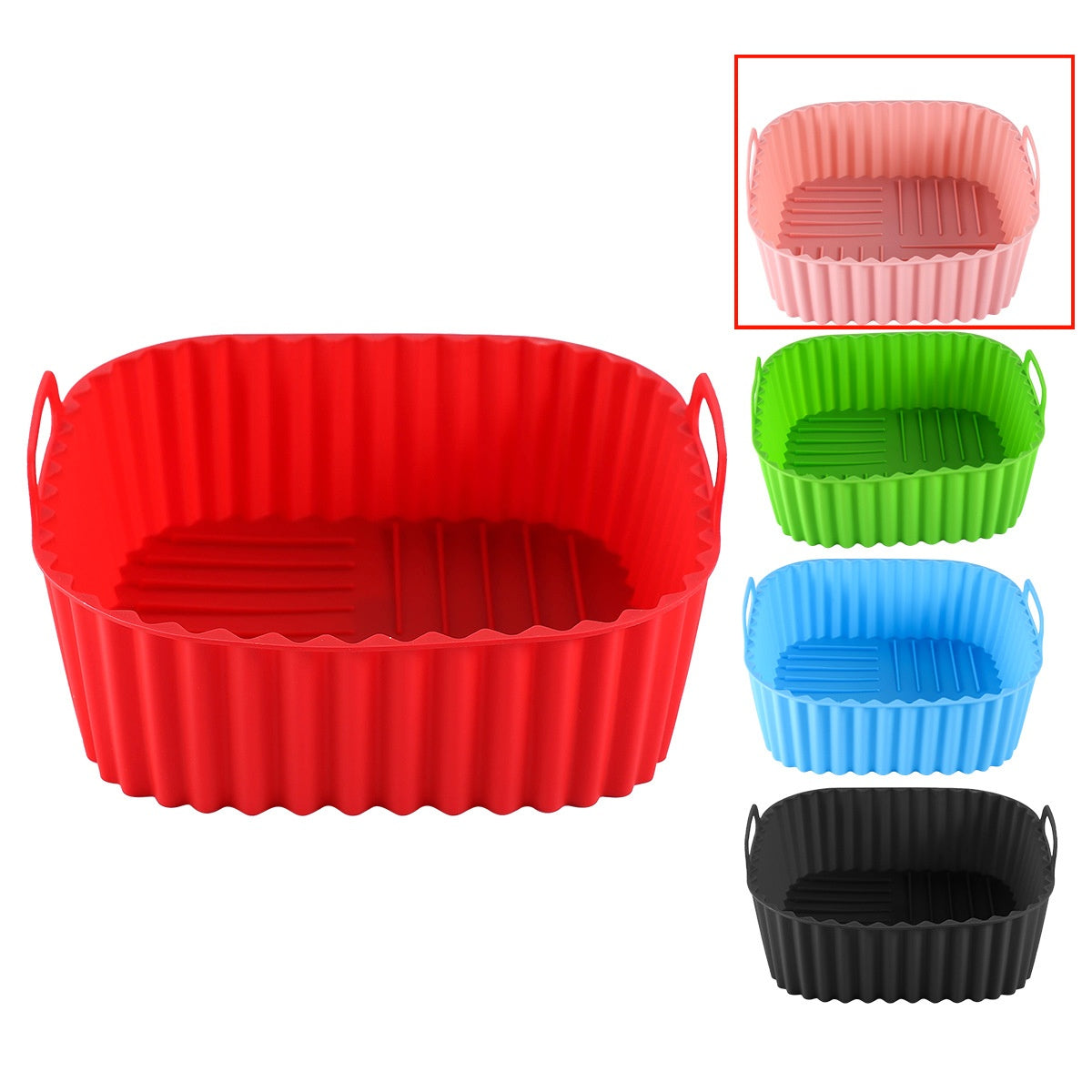 Bandeja cuadrada de silicona comestible multicolor para freidora de aire