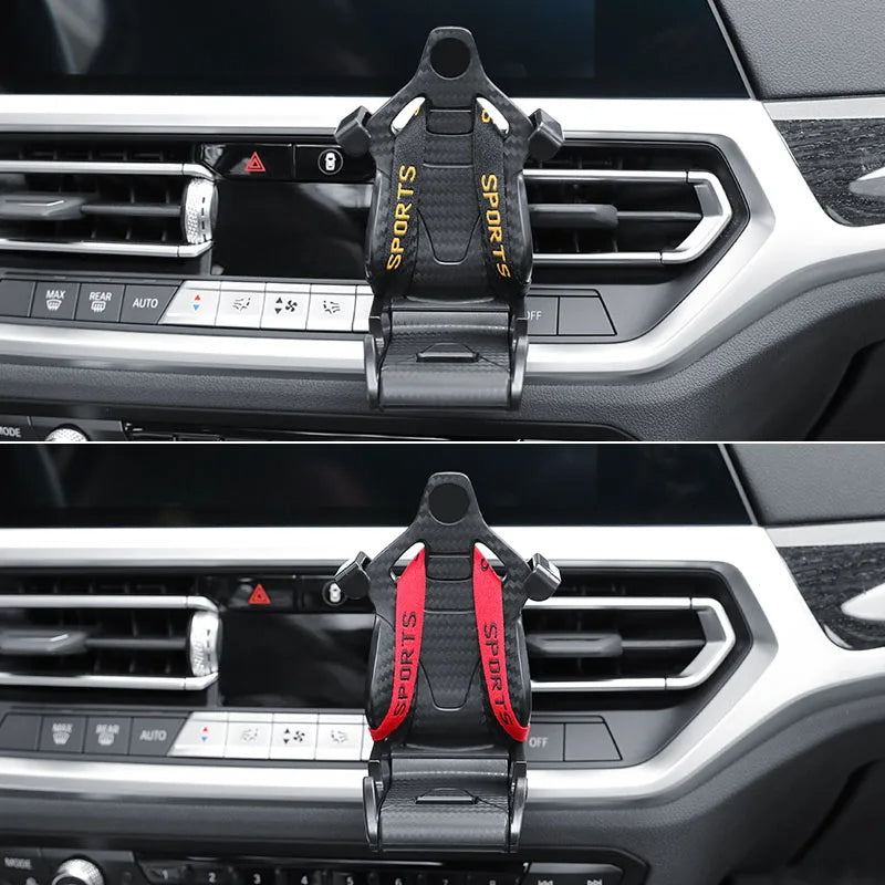 Soporte para teléfono de coche con forma de asiento de carreras, clip para teléfono móvil con ventilación de aire, rotación de 360 grados, soporte para teléfono celular para interior de coche