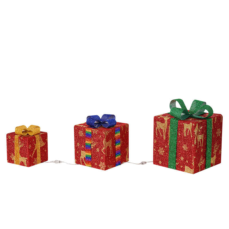 Decoración de Navidad iluminada para exteriores, caja de regalo de Navidad luminosa con lazo para árbol de Navidad, hogar y patio.