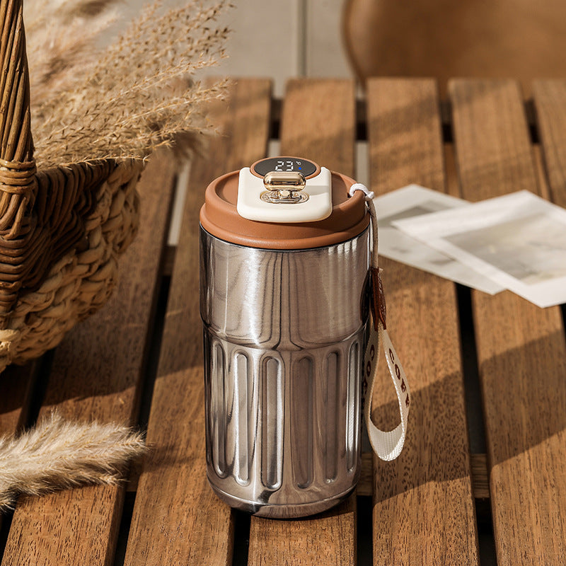 Taza de café portátil inteligente con pantalla digital, botella de agua de acero inoxidable, termo de coche, taza aislada para mantener el frío, 450ml