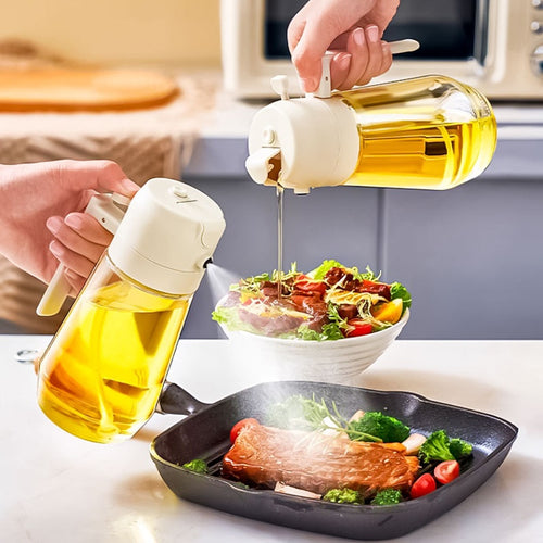 Rociador Dispensador de Aceite de Oliva de 470 ML para Cocinar BBQ, Botella de Vidrio 2 en 1 para Aceite, Vinagre, Salsa de Soja, Spray para Cocina, Botella de Aceite para Freidora de Aire