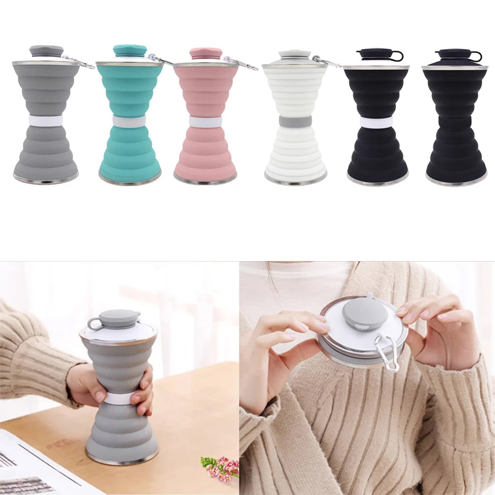 Botella de agua de silicona de 500 ml, plegable, a prueba de fugas, portátil, para deportes, viajes, para actividades al aire libre, gimnasio, senderismo, utensilios de cocina reutilizables