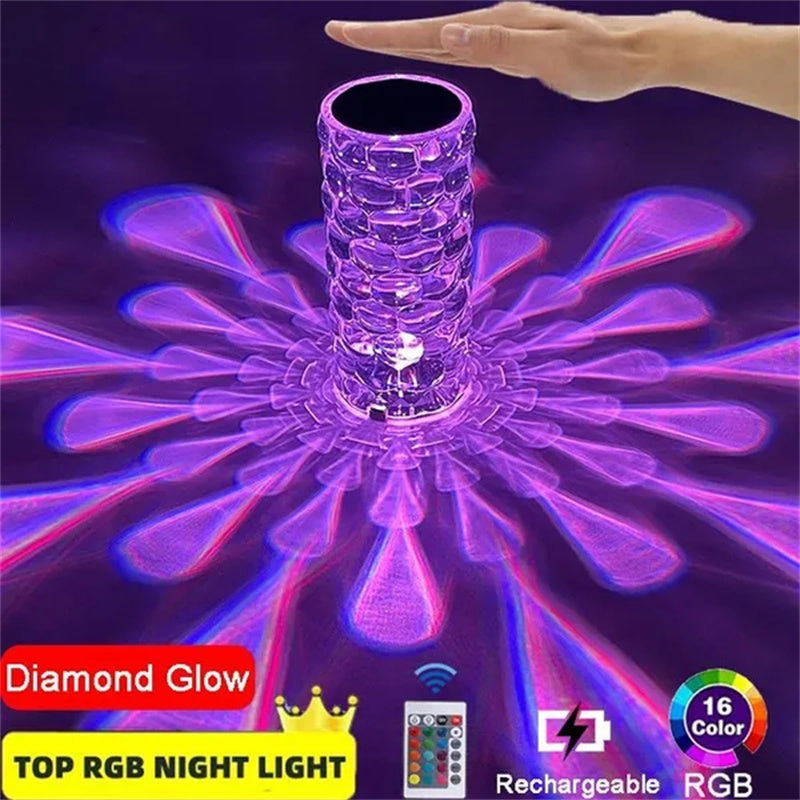 Lámpara de mesa de cristal recargable, luz nocturna de diamante con forma de lágrima, lámpara LED de cabecera, 3 y 16 colores, lámpara táctil para la decoración del hogar y el dormitorio.