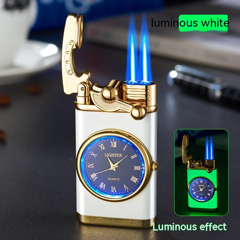 Nuevo encendedor con brazo oscilante de reloj eléctrico, encendido automático, llama azul recta, encendedor creativo con esfera real, recargable a prueba de viento, regalo para hombre.