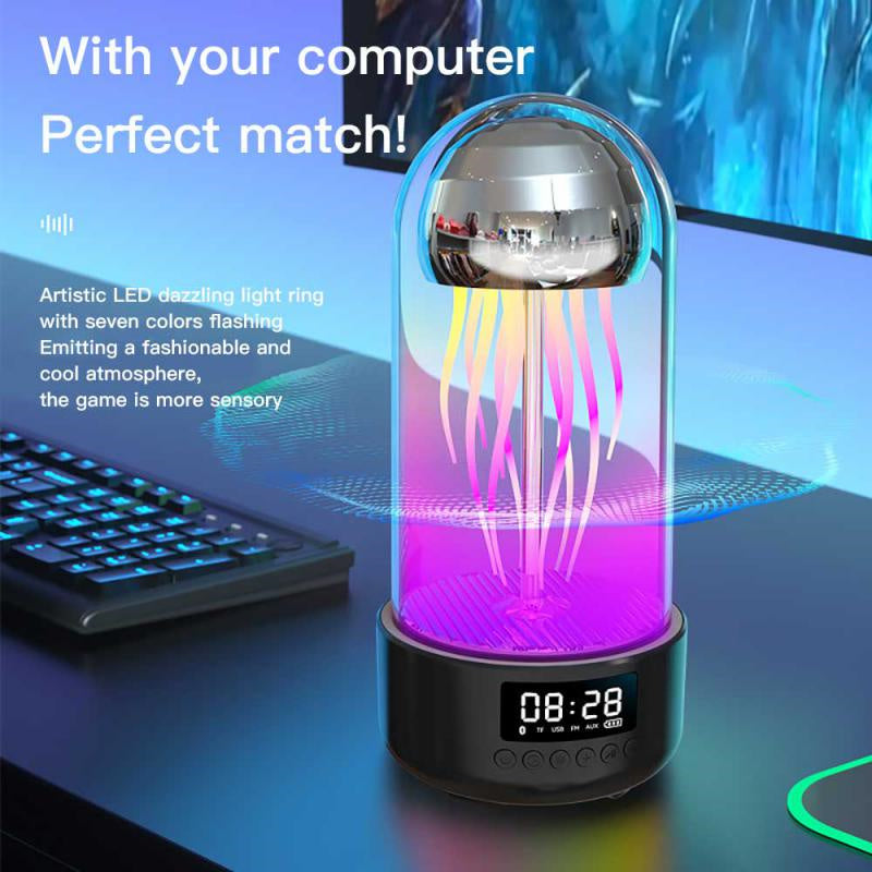 Lámpara de Medusa Colorida Creativa 3 en 1 con Reloj, Luz de Respiración Estéreo Luminosa Portátil, Decoración Inteligente, Altavoz Compatible con Bluetooth