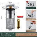 Long Pop-Up Sink Drains Filter Bathroom Press Bounce Basin Plug Stopper Wash Basin Hair Catcher Sink Strainer Kitchen Supplies
