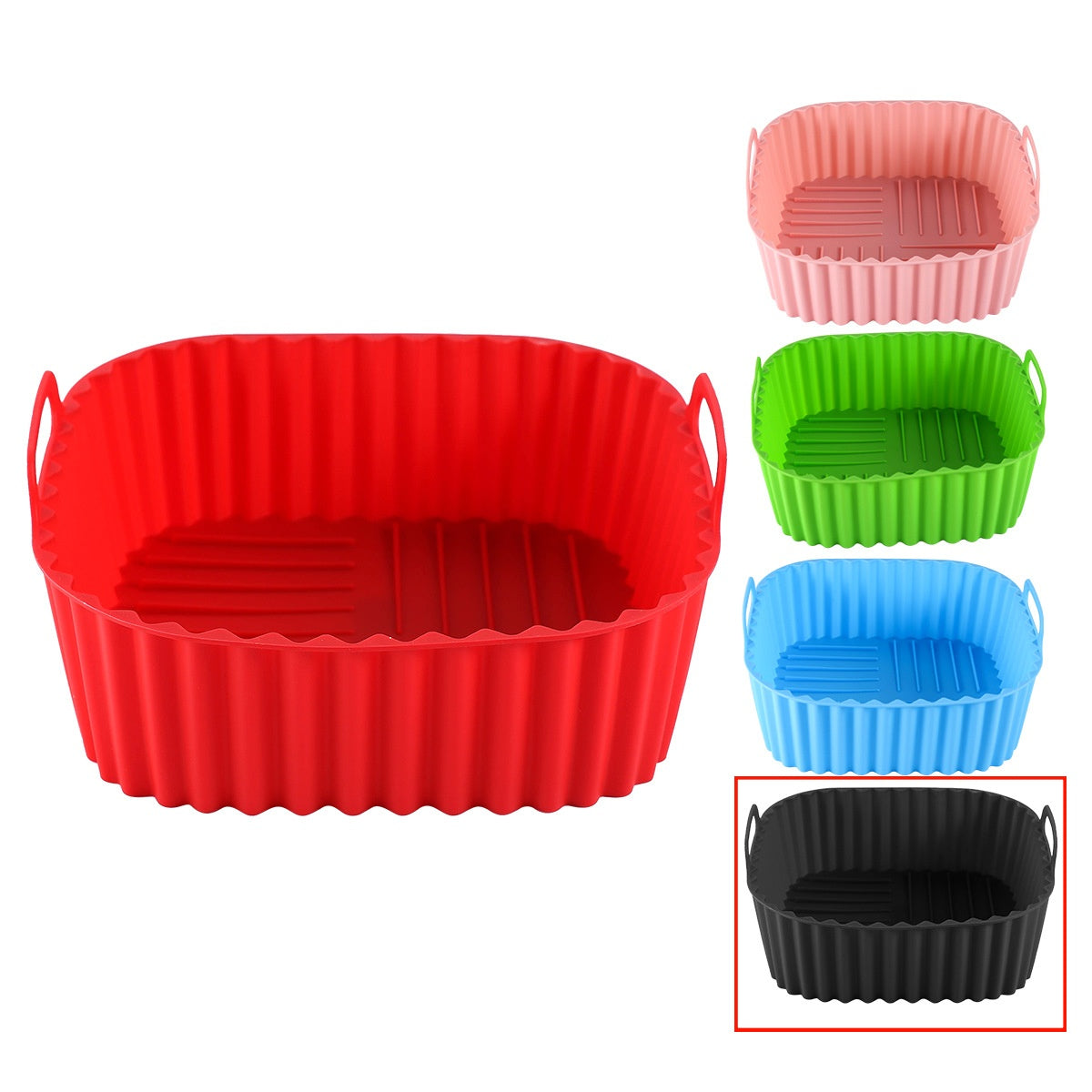 Bandeja cuadrada de silicona comestible multicolor para freidora de aire