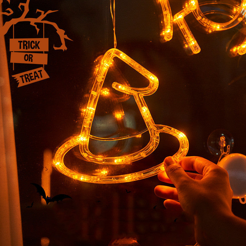 Luces LED colgantes de Halloween para ventana, araña, calabaza, fantasma colgante, luces de atmósfera de terror, luces decorativas para fiestas navideñas, decoración del hogar