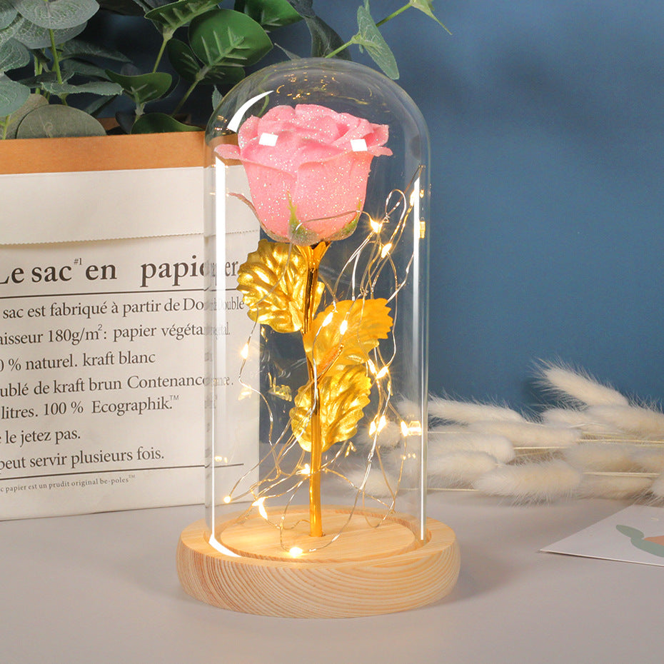 Regalo de San Valentín para novia: flores de rosas eternas con luz LED en cúpula de cristal, decoración para bodas, Día de la Madre, regalo para mujer