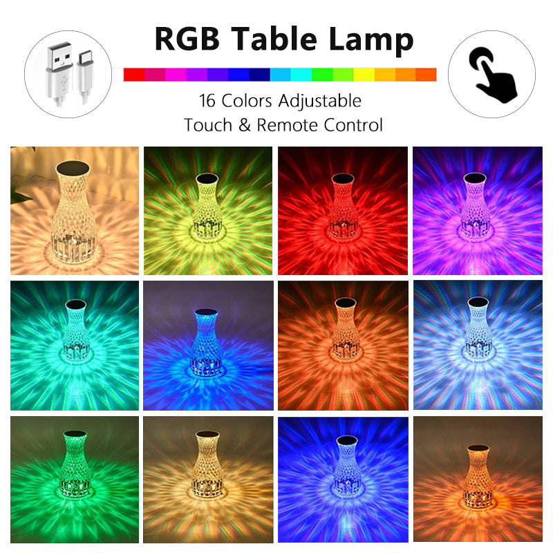Lámpara de cristal con forma de jarrón, lámpara de mesa de diamante romántica junto a la cama, luces LED para decoraciones navideñas del hogar
