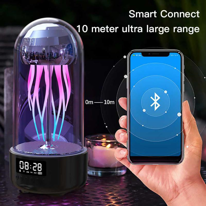 Lámpara de Medusa Colorida Creativa 3 en 1 con Reloj, Luz de Respiración Estéreo Luminosa Portátil, Decoración Inteligente, Altavoz Compatible con Bluetooth