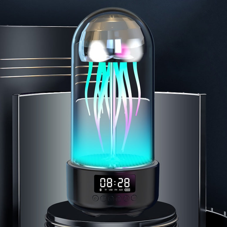 Lámpara de Medusa Colorida Creativa 3 en 1 con Reloj, Luz de Respiración Estéreo Luminosa Portátil, Decoración Inteligente, Altavoz Compatible con Bluetooth