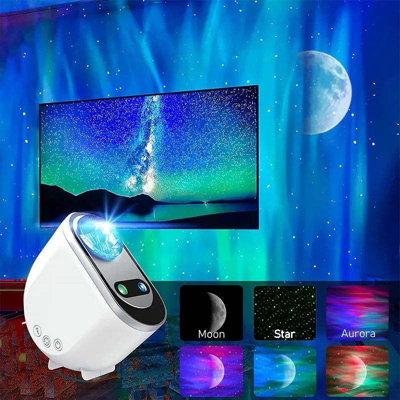 Proyector de Luces de Galaxia LED Aurora Boreal Proyector de Estrellas para Ambiente de Noche Luz de Galaxia Lámpara de Noche de Cielo y Luna para Dormitorio Decoración de Habitación Regalo
