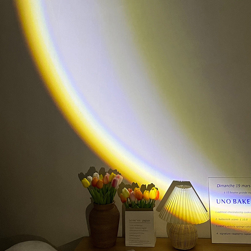 INS Lámpara Luna USB LED Arcoíris Neón Luz Nocturna Atardecer Proyector Fotografía Iluminación Ambiente de Pared Para Dormitorio Decoración del Hogar