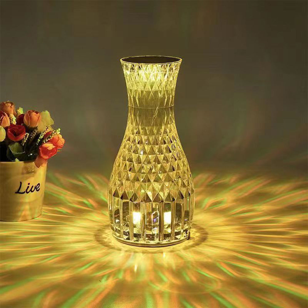 Lámpara de cristal con forma de jarrón, lámpara de mesa de diamante romántica junto a la cama, luces LED para decoraciones navideñas del hogar