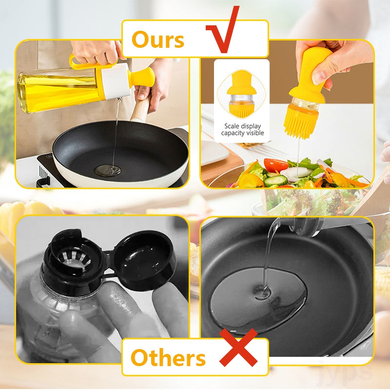 Dispensador de aceite 2 en 1 con brocha de silicona, botella de vidrio para pulverizador de aceite de barbacoa, silicona para barbacoa, cocina, botella de condimento, utensilios de cocina
