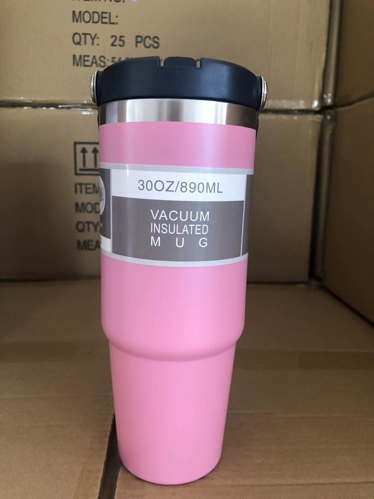 Vaso portátil de acero inoxidable para coche, botella de agua deportiva de viaje con asa, taza de café con tapa