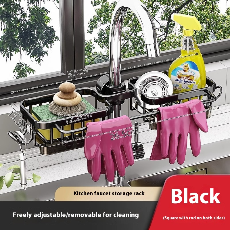 Estante de almacenamiento de grifo de fregadero de aluminio espacial para cocina Lavavajillas Fregadero de vegetales Suministros Cesto de drenaje doméstico Accesorios de baño