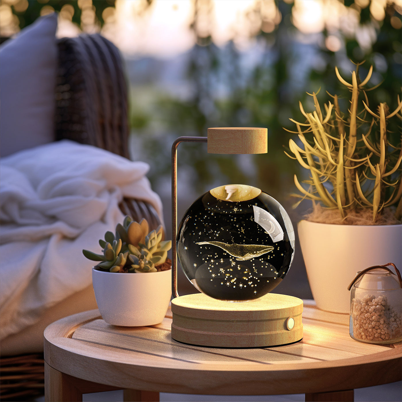 Luz de noche de bola de cristal con dinosaurio cósmico para interior, USB, luz cálida para mesita de noche, regalo de cumpleaños
