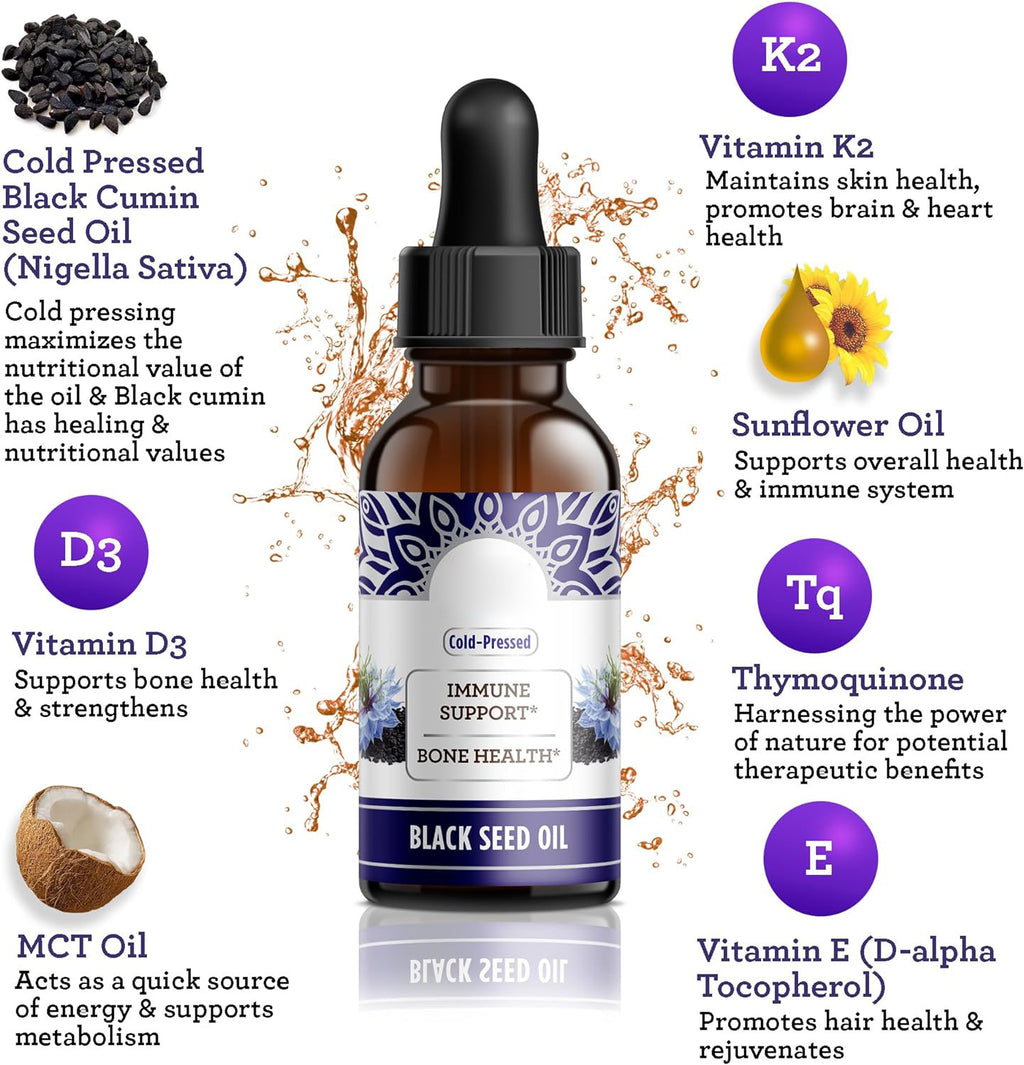 Gotas de aceite de semilla negra contienen vitaminas