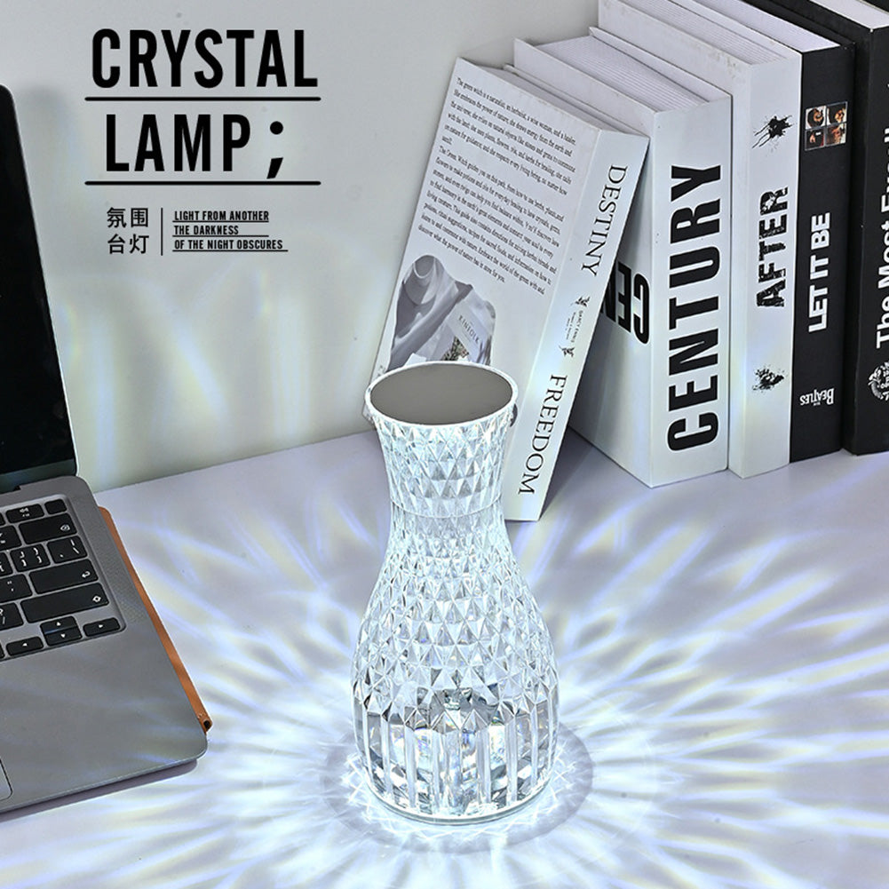 Lámpara de cristal con forma de jarrón, lámpara de mesa de diamante romántica junto a la cama, luces LED para decoraciones navideñas del hogar