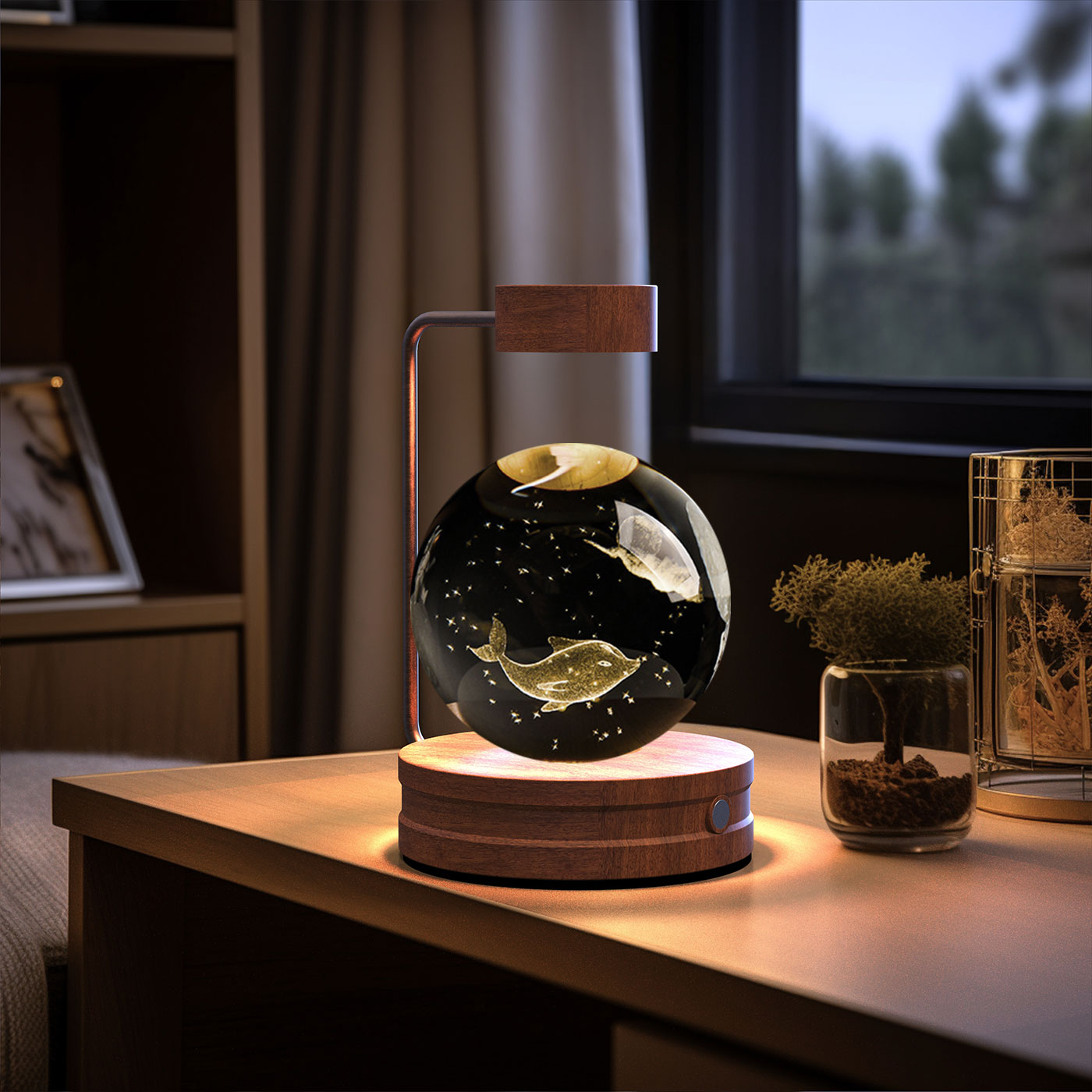 Luz de noche de bola de cristal con dinosaurio cósmico para interior, USB, luz cálida para mesita de noche, regalo de cumpleaños