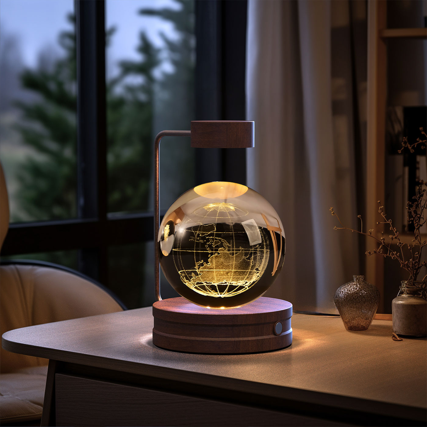 Luz de noche de bola de cristal con dinosaurio cósmico para interior, USB, luz cálida para mesita de noche, regalo de cumpleaños