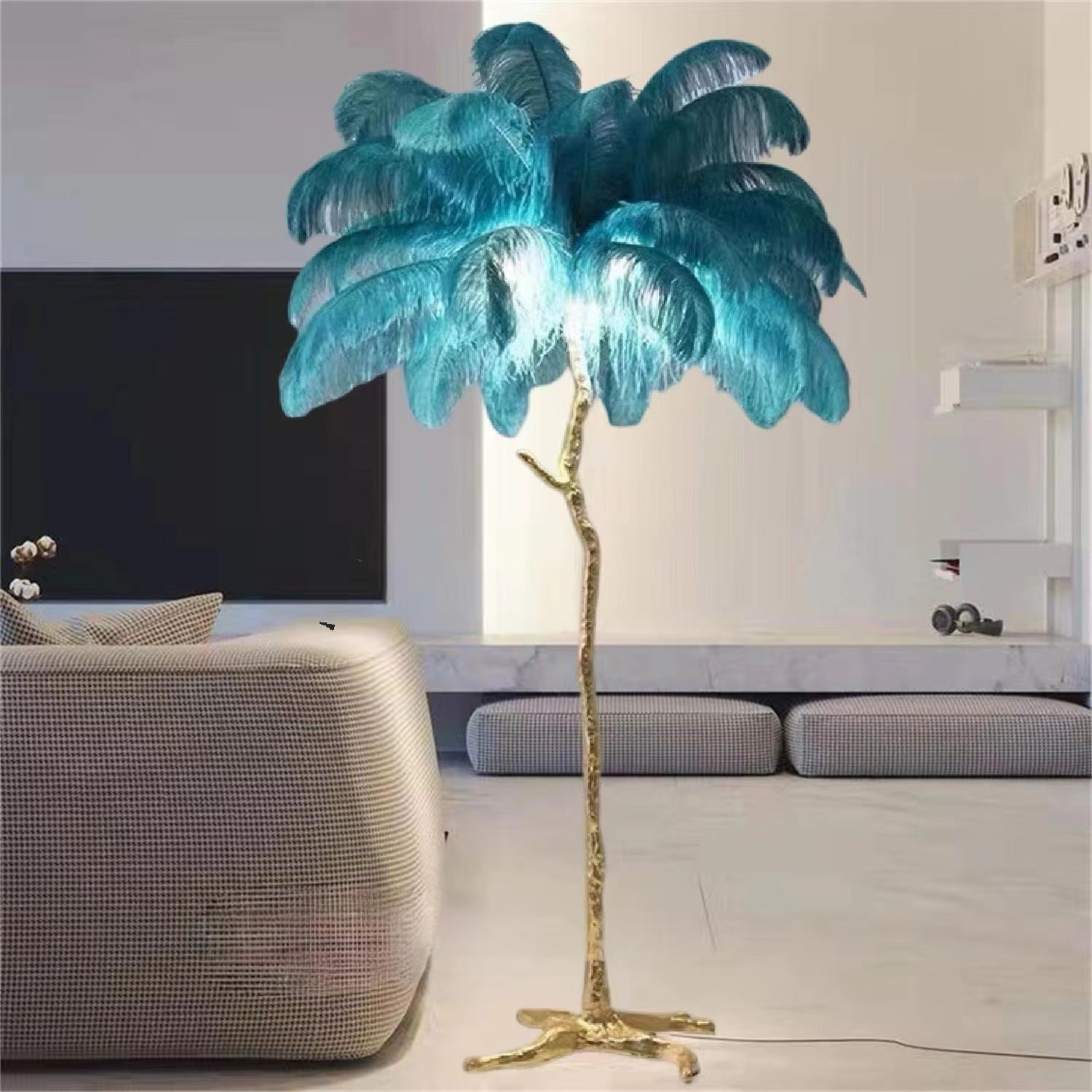 Lámpara de pie decorativa de resina con forma de pluma para sala de estar y dormitorio