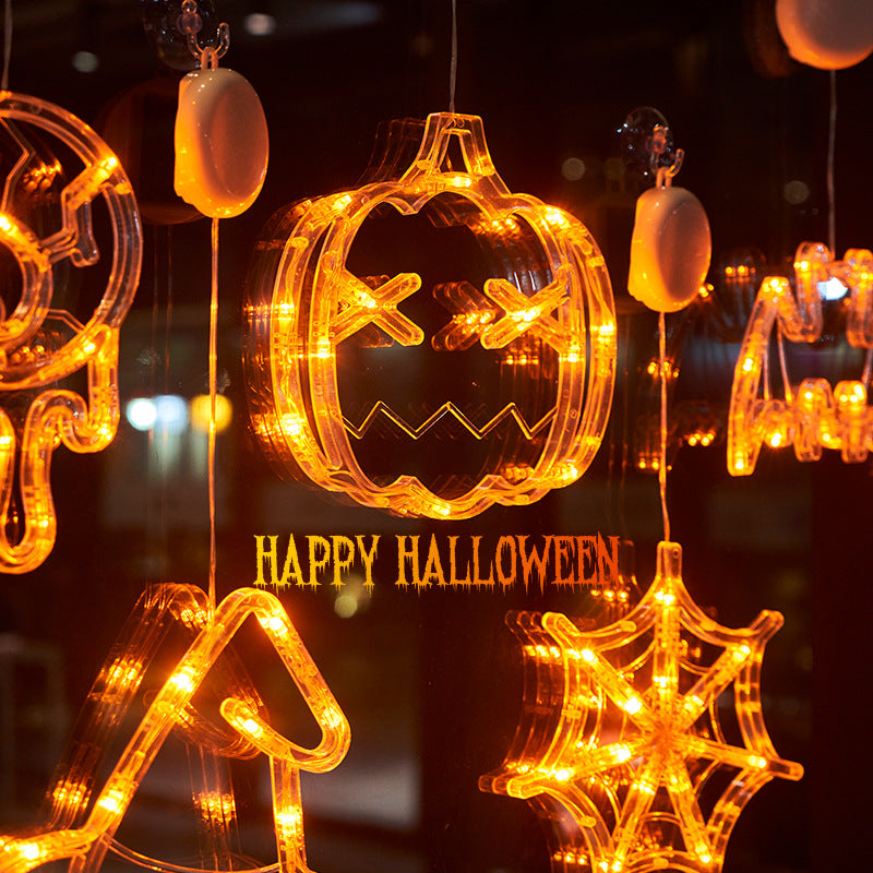 Luces LED colgantes de Halloween para ventana, araña, calabaza, fantasma colgante, luces de atmósfera de terror, luces decorativas para fiestas navideñas, decoración del hogar