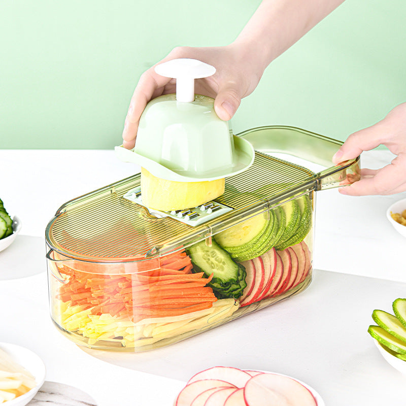Cortador de verduras transparente multifunción con cuchilla de acero, rebanador de patatas, rallador de frutas, cuchillas para picar en dados, rallador de zanahorias y queso, utensilios de cocina