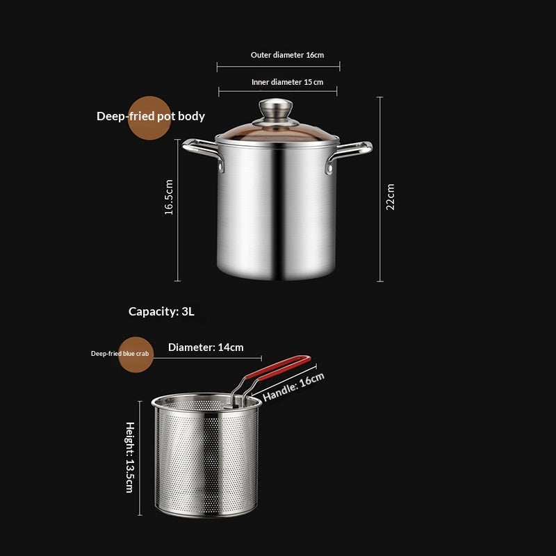 Stainless Steel Deep Fryer For Home Use, Small Skewer Fryer With Strainer