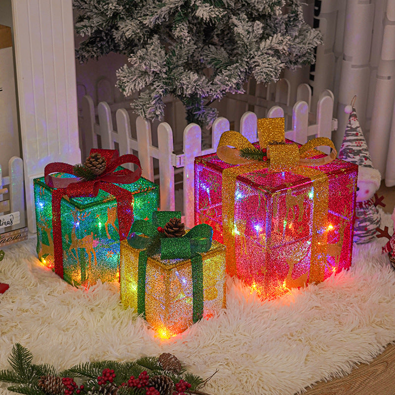Decoración de Navidad iluminada para exteriores, caja de regalo de Navidad luminosa con lazo para árbol de Navidad, hogar y patio.