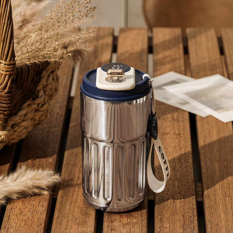 Taza de café portátil inteligente con pantalla digital, botella de agua de acero inoxidable, termo de coche, taza aislada para mantener el frío, 450ml