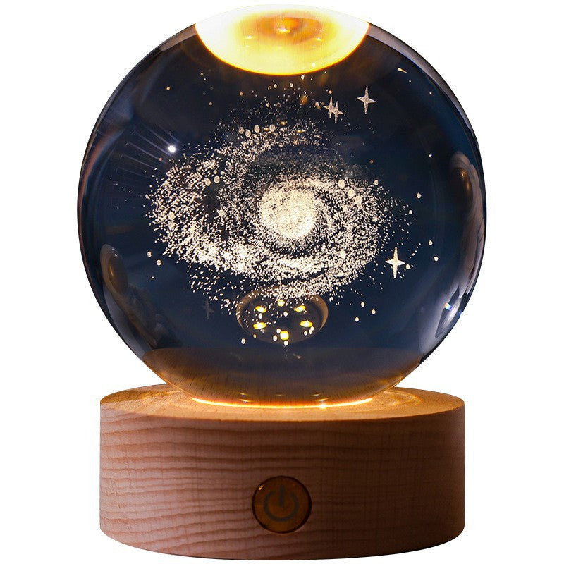 Lámpara de Noche Brillante del Sistema Solar Tallada en 3D Bola de Cristal, Lámpara de Cabecera Cálida, Regalo para Niños y Festivales