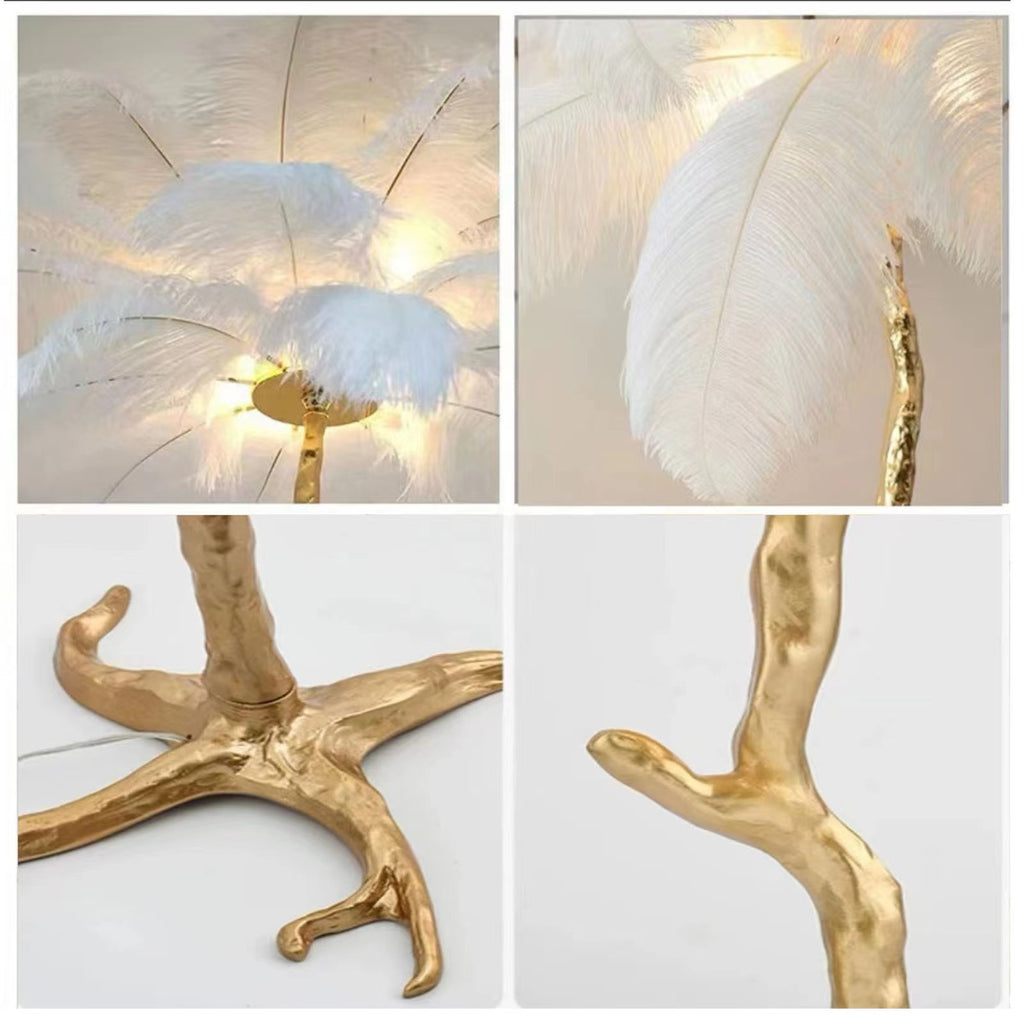 Lámpara de pie decorativa de resina con forma de pluma para sala de estar y dormitorio