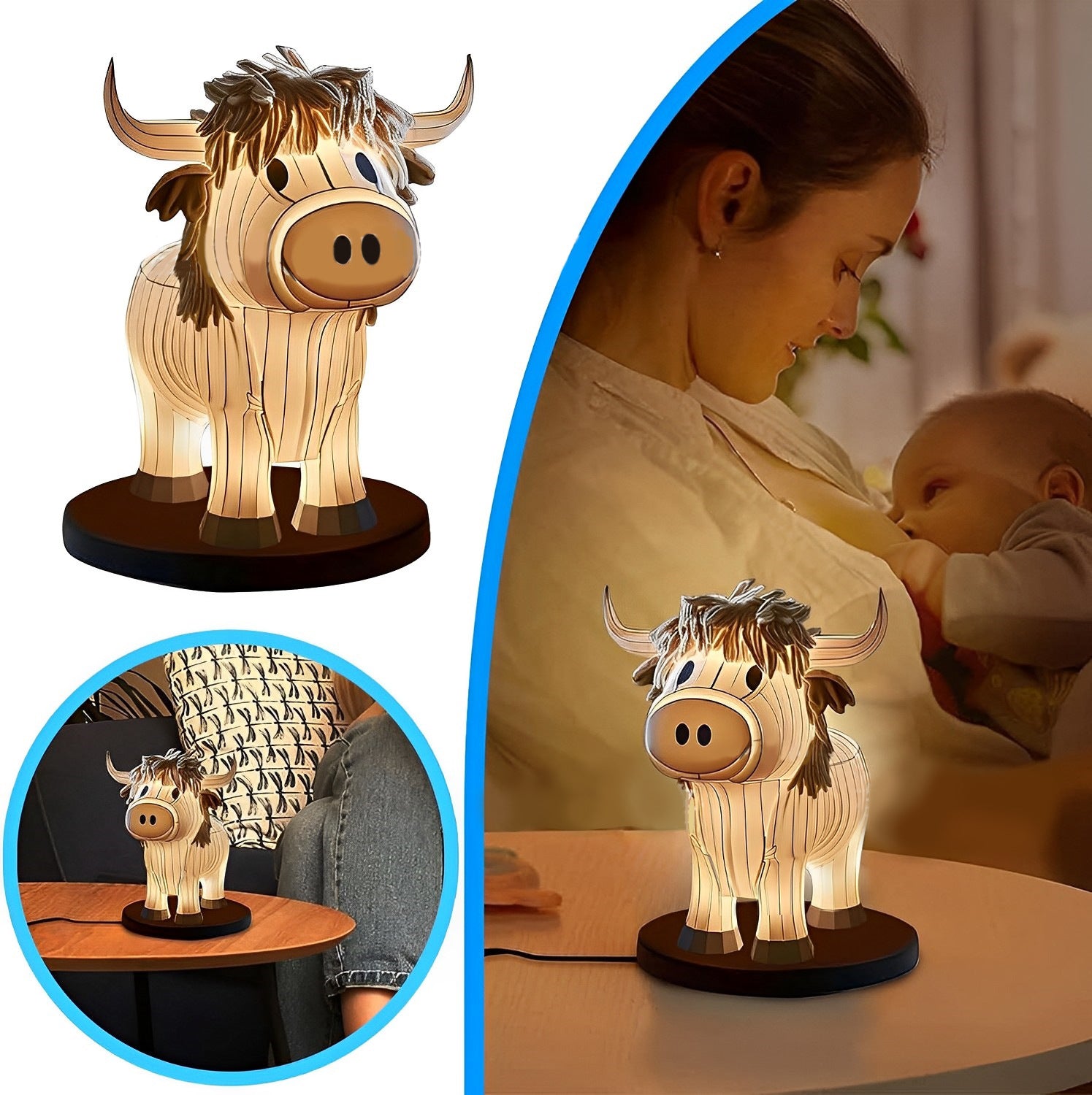 Lámpara de mesa Home Cow Lámpara de noche pequeña y divertida con forma de vaca