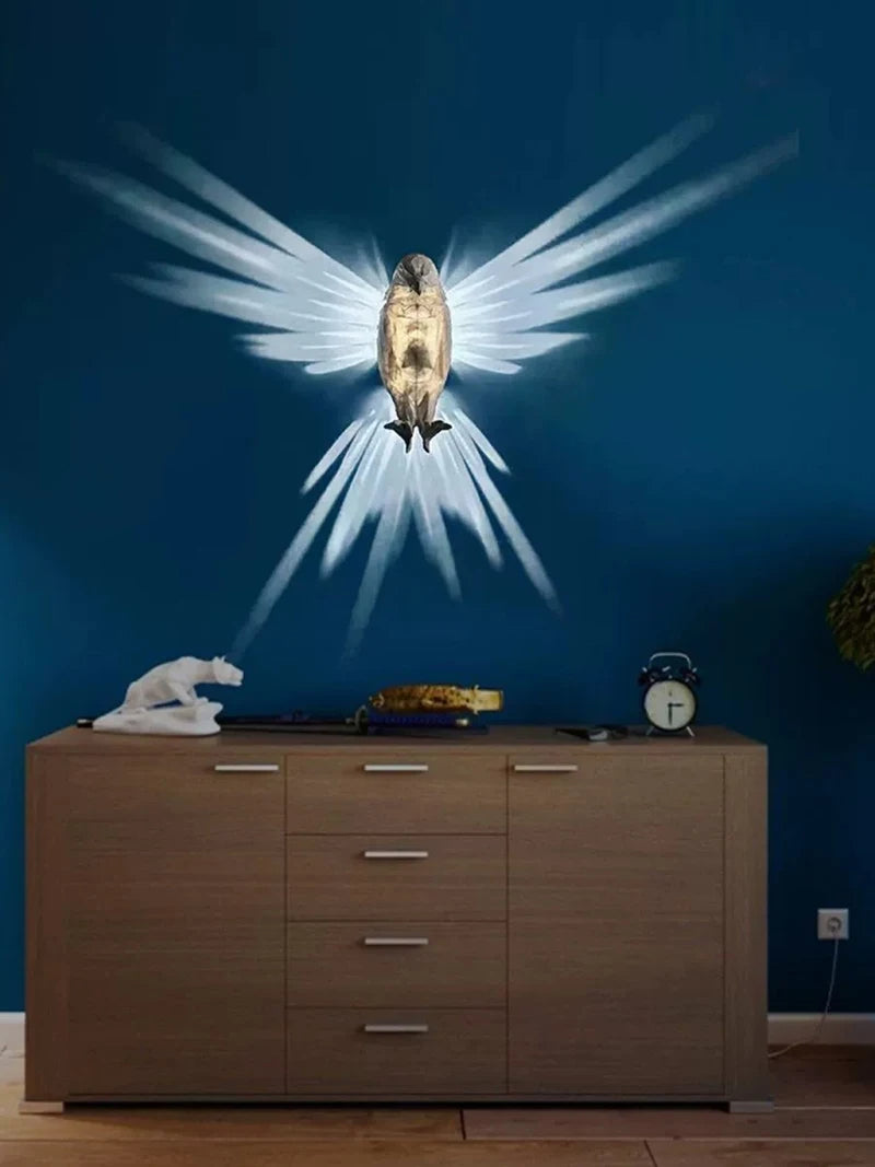 Lámpara de pared creativa moderna con forma de pájaro (búho, águila), proyector de atmósfera, aplique de luz con cuerpo de impresión 3D, iluminación animal, lustre, decoración del hogar