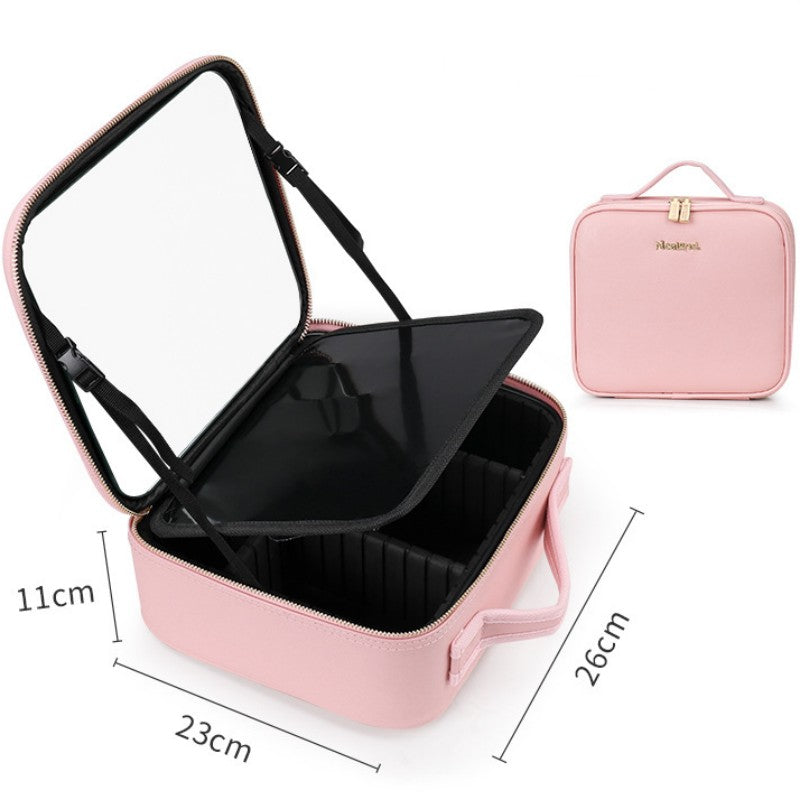 Estuche cosmético LED inteligente con espejo, bolsa cosmética, bolsa de almacenamiento portátil de moda de gran capacidad, bolsas de maquillaje de viaje