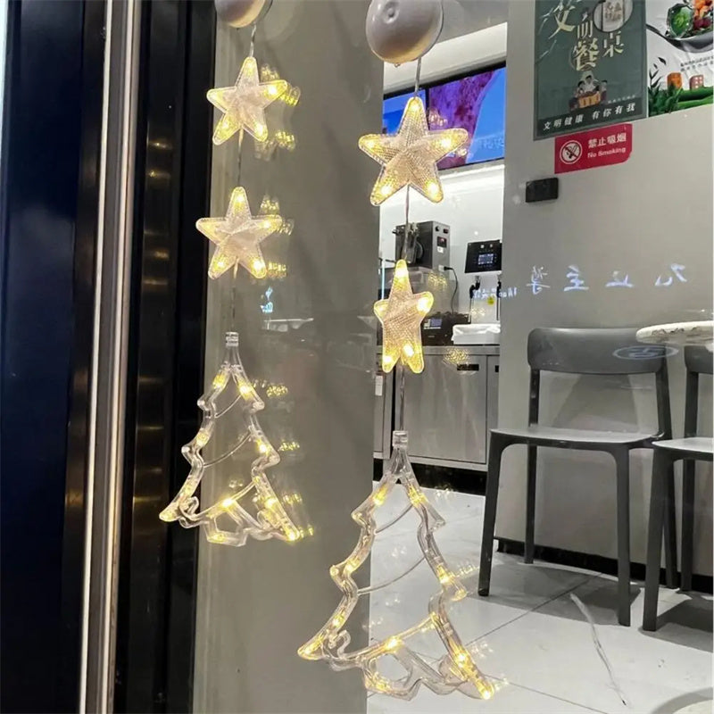 Navidad 3 piezas LED Luz Estrella Árbol de Navidad Colgante Ventosa Lámpara Adornos de Ventana Decoración Para el Hogar Navidad Año Nuevo Decoración Adornos de Navidad