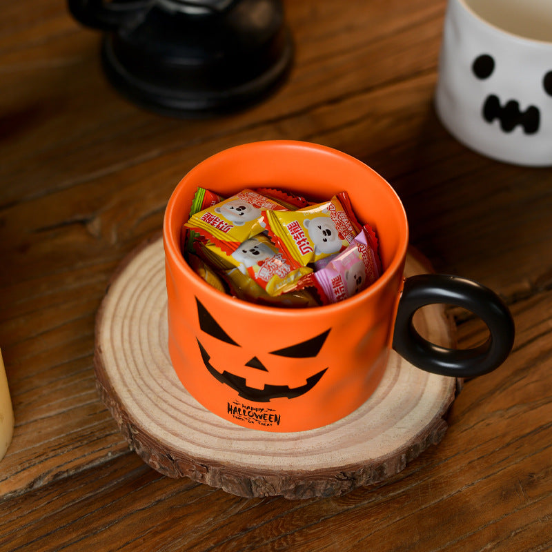 Taza de cerámica de calabaza, recuerdo de fiesta, tazas de cerámica con asa, portátil, bonita taza de regalo de Halloween, duraderos, suministros para fiesta de Halloween