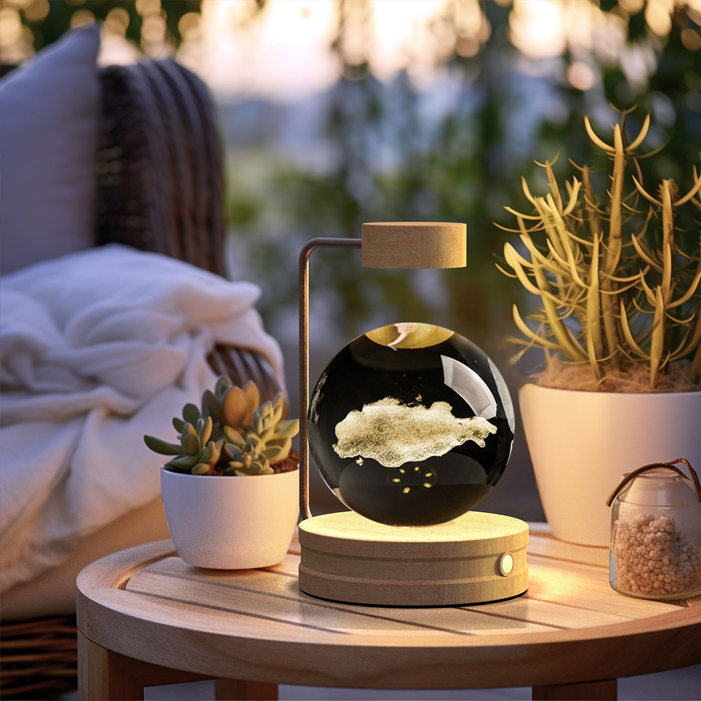 Luz de noche de bola de cristal con dinosaurio cósmico para interior, USB, luz cálida para mesita de noche, regalo de cumpleaños