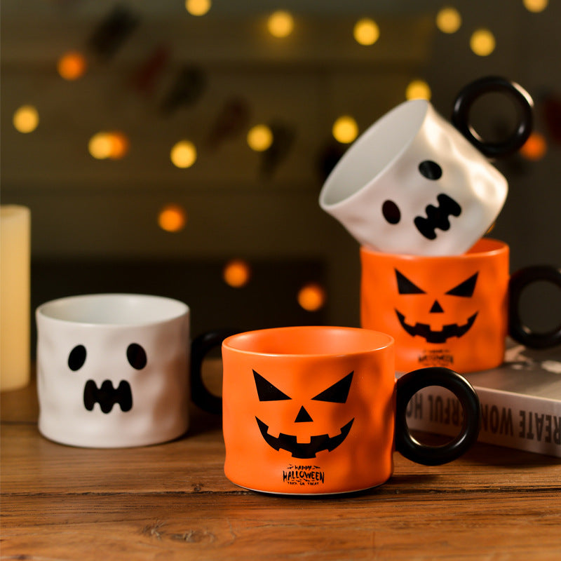 Taza de cerámica de calabaza, recuerdo de fiesta, tazas de cerámica con asa, portátil, bonita taza de regalo de Halloween, duraderos, suministros para fiesta de Halloween