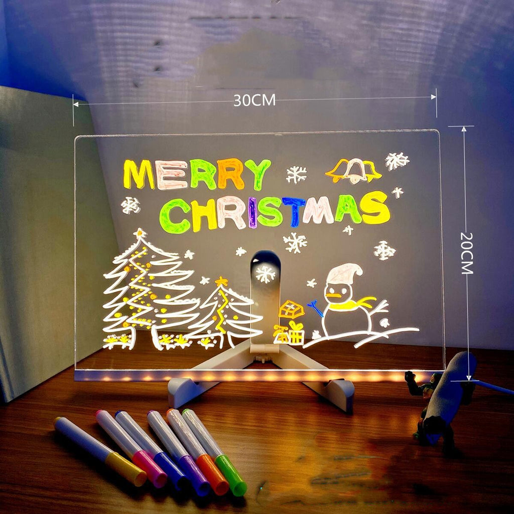 Lámpara de Noche LED con Tablero de Notas Acrílico DIY, Tablero de Mensajes Creativo, Lámpara de Vacaciones con 7 Bolígrafos, Lámpara de Escritorio LED USB, Lámpara de Pintura para Momentos Diarios