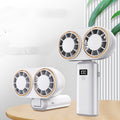 Ventilador portátil USB de mano, plegable, para colgar en el cuello, 5 velocidades, recargable por USB con pantalla.