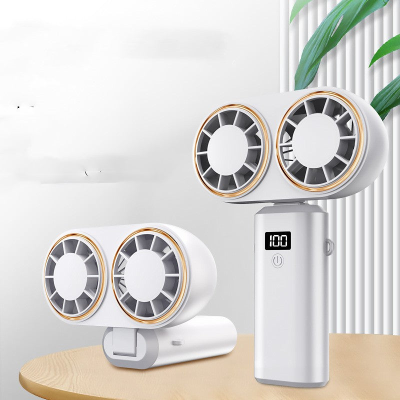 Ventilador portátil USB de mano, plegable, para colgar en el cuello, 5 velocidades, recargable por USB con pantalla.